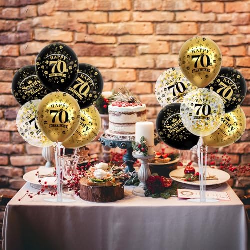 TONIFUL 4 Set Black Gold 70 Printed Balloon Stands for 70th Birthday Decor - Image 6