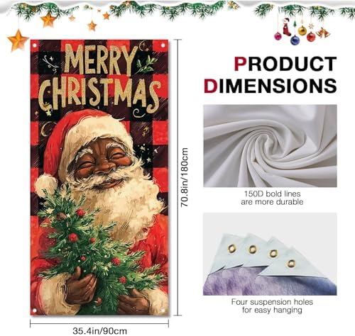 BlissYard Door Cover Black Santa Buffalo Plaid 35x71 Inch Polyester - Image 3