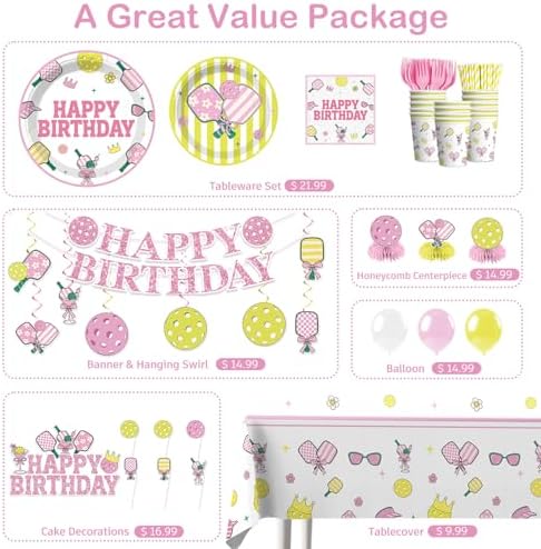205pcs Pickleball Birthday Decorations Tableware Set, for 25 Guests - Image 3