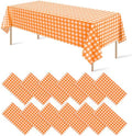 12 Pack Orange Plastic Checkered Tablecloth, Premium Decorative Disposable Orange Gingham Plaid Table Cloths for Parties, Rectangle Party Table Cover for Fall Thanksgiving Picnic Birthday, 54x108 Inch by RAGNHILD