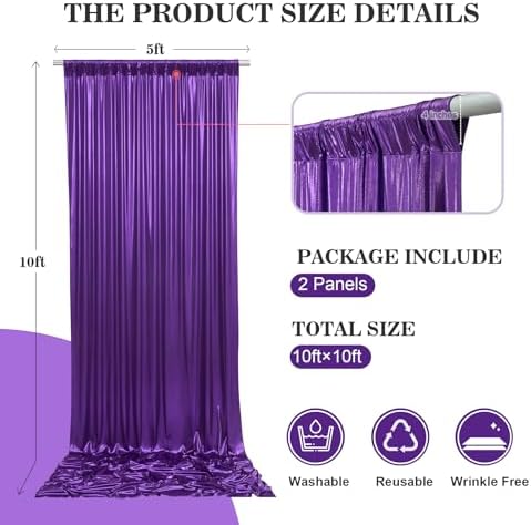 10x10ft Thick Purple Glitter Backdrop Curtain Panels for Parties, Wrinkle Free Sequin Sparking Photo Backdrop Drapes, 2 Panels 5x10ft Shimmer Back Drop Cloth for Wedding Birthday Photography - Image 5
