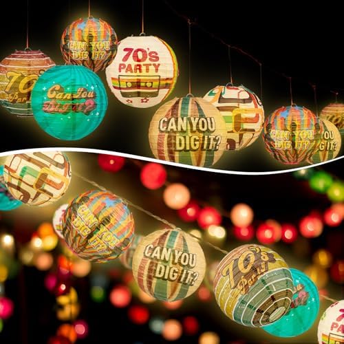 Panelee 12 Pcs 70's Retro Paper Lanterns Party Decorations 8 Inch Hanging Round Paper Party Decorations for Holiday Indoor Outdoor Supplies - Image 4