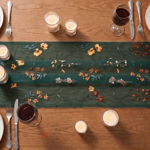 Artoid Mode Wildflower Dark Green Embroidery Table Runner 120 Inch 10FT - Image 3