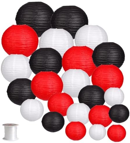 24pcs Hanging Round Paper Lanterns Red and Black Party Decorations by zilue