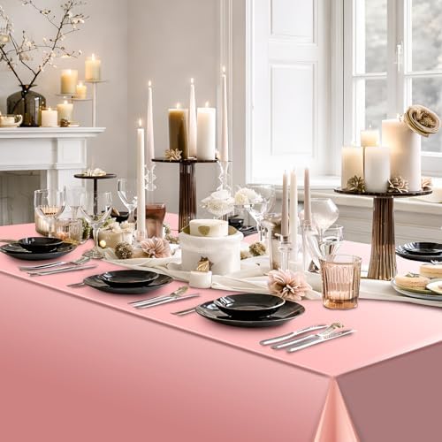 6 Pack Rose Gold Plastic Tablecloth, Dusty Pink Disposable Rectangle Table Covers, Holographic Metallic Foil Tablecloth Rose Party Supplies Decorations for Birthday Wedding Bachelorette, 54x108Inch - Image 5