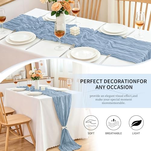 10 Pack Dusty Blue Cheesecloth Table Runner, 17x108 Inch Semi Sheer Boho Gauze Cheese Cloth Fabric Table Runners for Wedding Party Baby Shower Birthday Garden Farmhouse Table Decor - Image 5