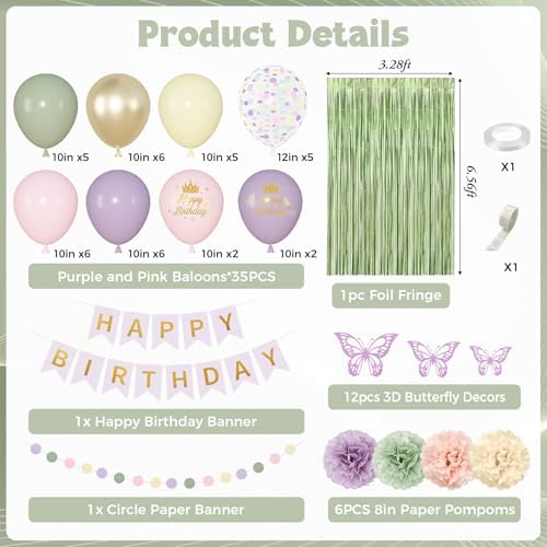 Fairy Lavender Birthday Decorations for Women Girls with Butterfly Stickers - Image 3