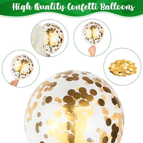 Green Gold Balloons Set, Dark Green Pearl Lime Green Metallic Gold White with Confetti Latex Balloons, Light Green Gold White Balloon for Jungle Dinosaur Birthday Baby Shower Wedding Party Decorations - Image 3