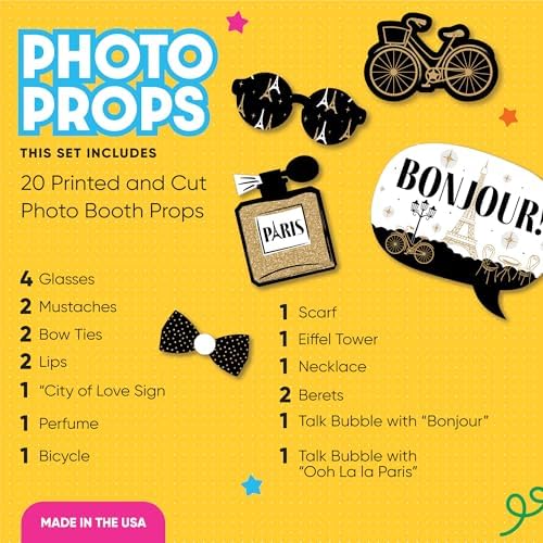 Stars Over Paris - Parisian Themed Photo Booth Prop Kit, DIY Props - 20pc - Image 2