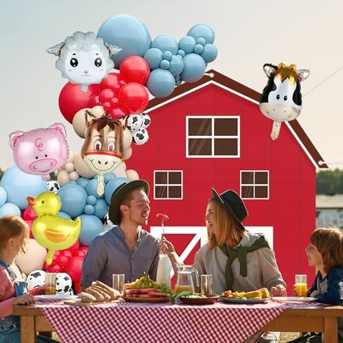 Farm Animals Party Decoration Set Farmhouse Backdrop Cow Balloon Garland Arch Kit Farm Theme Balloons Photo Booth Photography Background Decor for Halloween Birthday Kids Baby Shower Party Supplies - Image 5