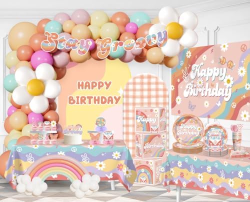 292Pcs Groovy Birthday Decorations, All-in-One Decor Set for 25 Guests - Image 3