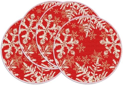 Christmas Round Placemats Set of 4 Red Snowflakes Decorations by Meetcolor