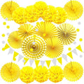 ZERODECO Party Decoration, 21 Pcs Yellow Hanging Paper Fans Pom Poms Flowers, Garlands String Polka Dot and Triangle Bunting Flags for Minnie Mouse Birthday Parties Baby Showers Wedding by ZERODECO