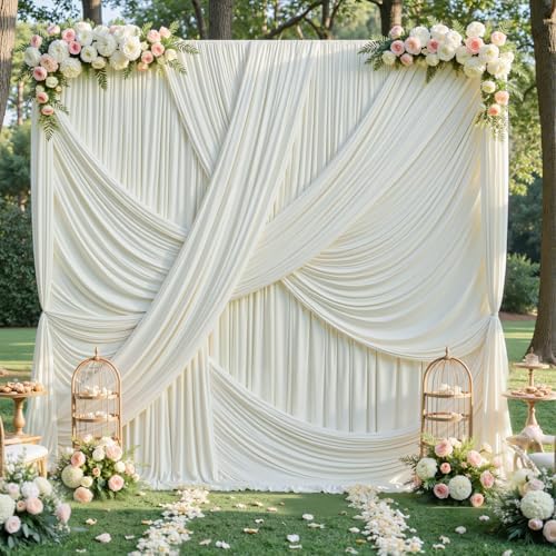 20x12 ft Ivory Backdrop Curtains for Weddings Parties, Birthdays and Photos by PartyVillage