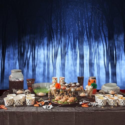 Misty Forest Backdrop for Halloween Eve Gothic Party Spooky Foggy Night Dark Blue Magic Midnight Theme Woods Trees Background Photography Studio Photo Booth Props 7x5ft - Image 3