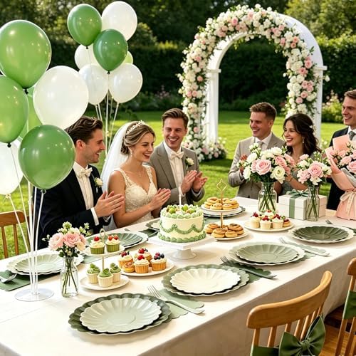 128Pcs Sage Green Paper Plates and Napkins Party Supplies Birthday,Wedding - Image 6