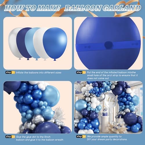 412Pcs Blue Balloon Arch Kit,5 10 12 18 inch Blue Balloon Garland with Metallic Dark Blue Silver Balloons for Baby Shower Graduation Birthday Wedding Party Decorations - Image 3