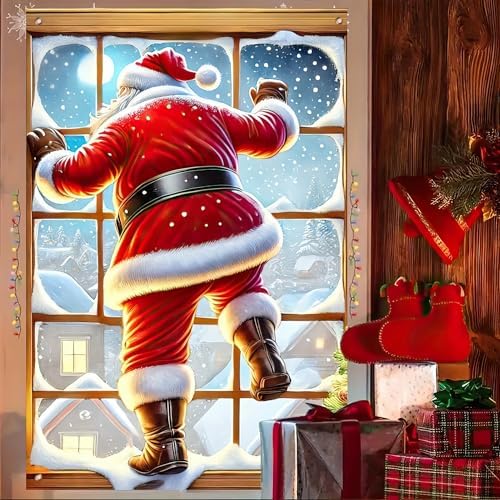 BlissYard Peeking Santa Claus Christmas Window Banner 31x47 by BlissYard