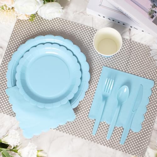 Vyntra 175 Pcs Light Blue Paper Plates and Napkins Party Supplies - Image 4