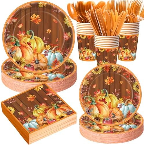 Pickmesh 400 Pcs Fall Pumpkin Plates Napkins Set, Serve 50 Guest by Pickmesh
