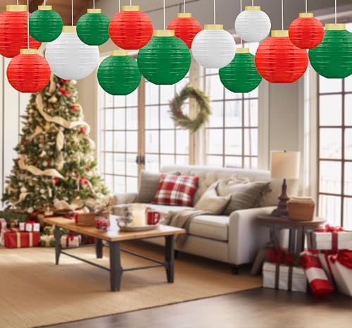 15Pcs Christmas Hanging Paper Lanterns Party Decorations Indoor - Xmas Ornaments Decor for Winter, Birthday Party Ceiling Supplies - Image 6