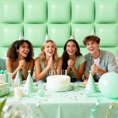 NISOCY 25PCS Matte Pastel Green Square Foil Balloons Wall Backdrop - Image 5