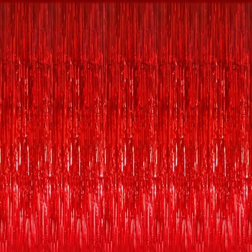 GOER 3.2 ft x 9.8 ft Metallic Tinsel Foil Fringe Curtains Party Photo Backdrop Party Streamers for Birthday,Graduation,New Year Eve Decorations Wedding Decor (1 Pack, Red) by GOER