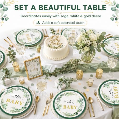 40pcs Sagegreen Oh Baby Plates&Napkins Green Eucalyptus Baby Shower Plates - Image 5