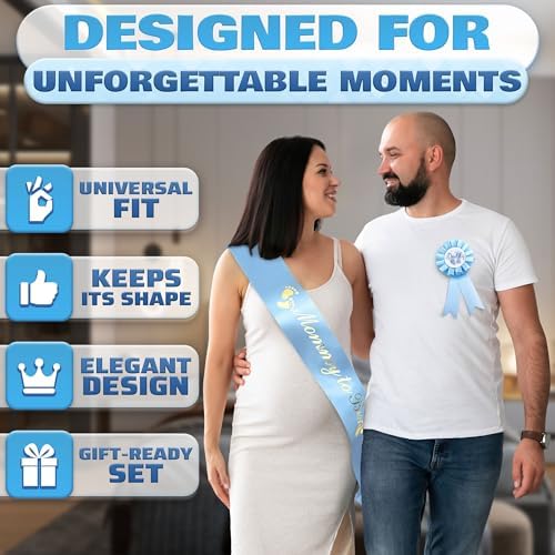 Mom to Be Sash and Dad to Be Pin 2 Pcs Baby Shower Decorations Boy Blue - Image 4