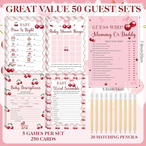 Patelai 321 Pcs Baby Shower Games Supplies, Cherry - Image 3