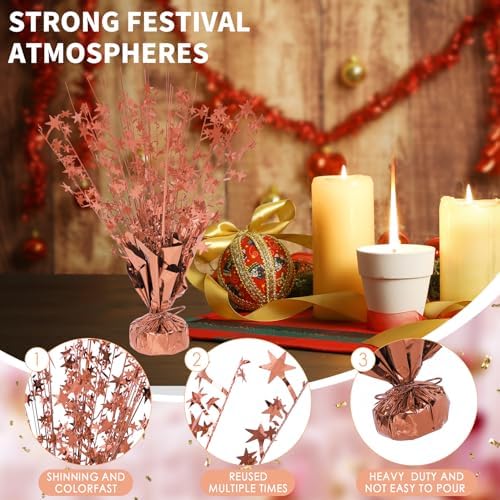 6 Pack Metallic Foil Spary Centerpieces for Tables, Rose Gold Centerpieces for Tables Decorations, Star Brust Table Centerpieces for Birthday Graduation Wedding Baby Shower Party - Image 3