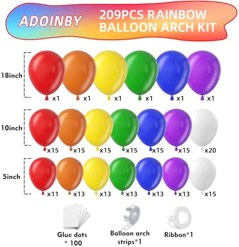 Rainbow Balloon Arch Kit, 209Pcs Assorted Colorful 18 12 10 5 Inch, Different Sizes Party Balloon Garland Kit for Baby Shower, Birthday, Gender Reveal, Anniversary, Easter, Prom Decoration - Image 2