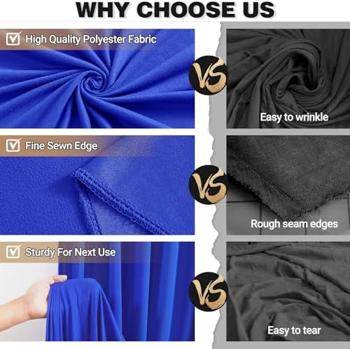 10x12ft Royal Blue Backdrop Curtain Panels for Parties - Wrinkle Free Polyester Photo Curtain Backdrop Wedding Back Drop Fabric Drapes for Party Decorations Background for Photography - Image 6