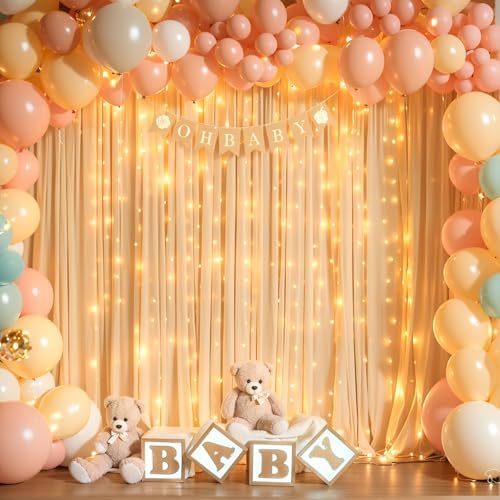 10 x 10ft Dark Champagne Backdrop Curtains with Lights String - Image 2