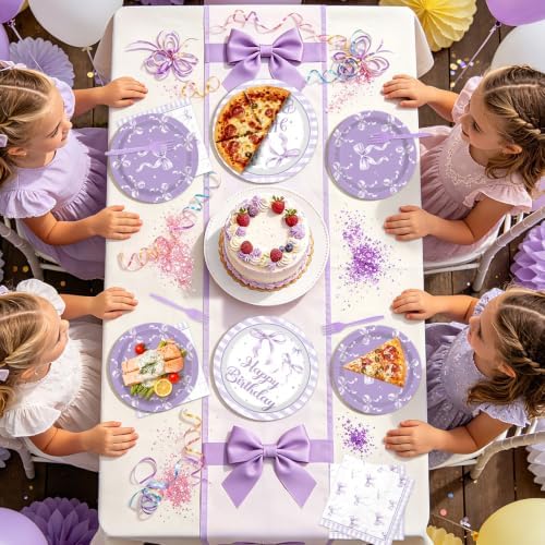 96Pcs Purple Bow Birthday Party Supplies for Girls Serves 24 - Image 7