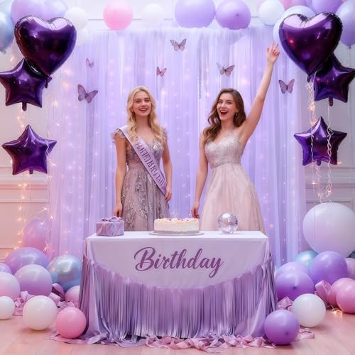 10ft x 10ft Purple Backdrop Curtain with Lights String for Parties, Sheer Tulle Wedding Photo Backdrops Drapes for Purple Birthday Party Decorations Background for Photography - Image 2
