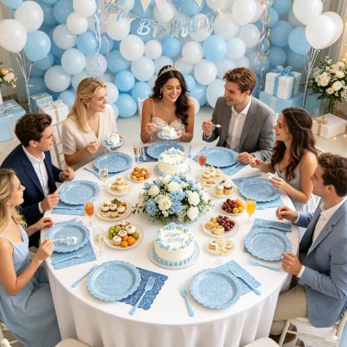 150Pcs Light Blue Plates and Napkins,Iridescent Party Supplies for Birthday - Image 6