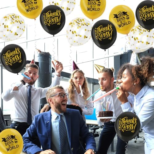 Konsait Happy Boss Decorations - Black & Gold Banner, Balloons & Office Decor Supplies for National Boss Day - Image 7