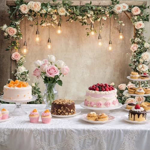10x10ft Country Wedding Photography Backdrop Floral Rustic Roses Farmhouse Wooden Door Backdrop Pink Flower Birthday Baby Shower Wedding Bridal Party Banner Photo Booth Props Anniversary Background - Image 5
