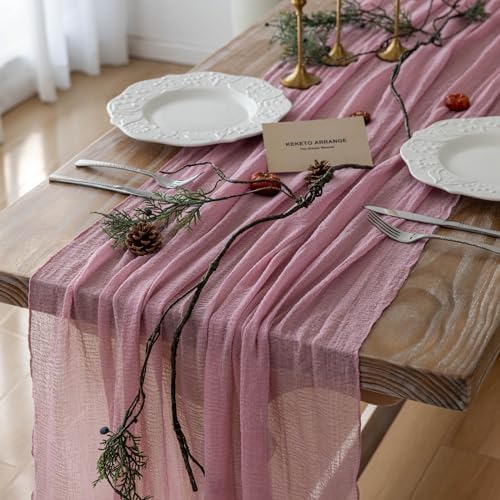 6Pcs Dusty Rose Cheesecloth Table Runner 120 Inches for Party Home Decor by KEKETOARRANGE