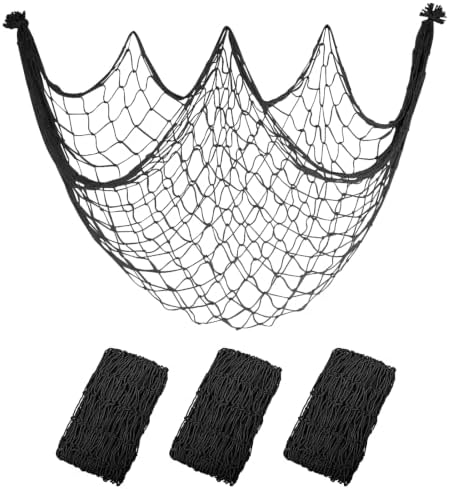10x5 Ft Fish Net Decorations Party, 3 Pcs Black Fishing Net Halloween Decor by iHansee