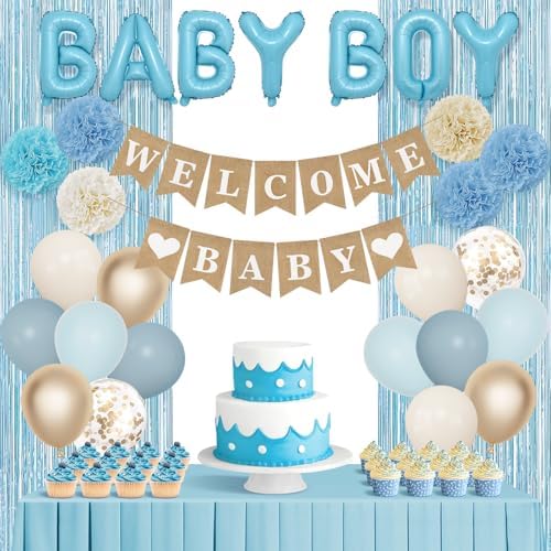 Ouddy Party Dusty Blue Baby Shower Decorations for Boys with Fringe Curtain - Image 2