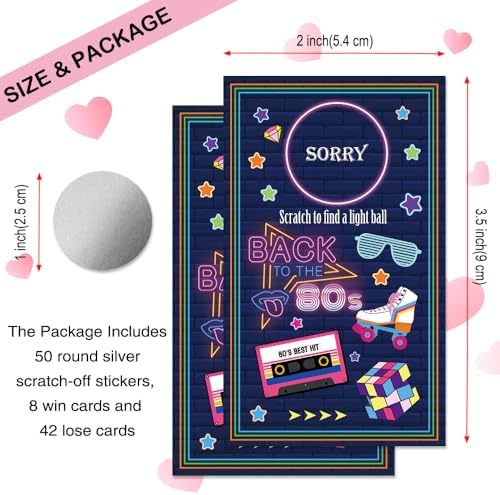 50 Pcs Back to 80s Theme Scratch Off Game Cards for Birthday Party - Image 2