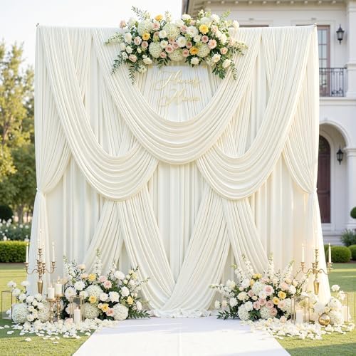 30ftx12ft Wrinkle Free Ivory Backdrop Curtains for Parties, 6 Panels 5x12FT Long Silky Polyester Ivory Photo Backdrop Drapes Back Drop Cloth for Wedding Birthday Photography Background Decor by CO-AVE