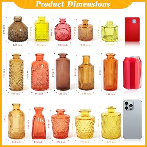 Set of 15 Gold Colored Glass Bud Vases Small Textured Flower Vases - Image 3