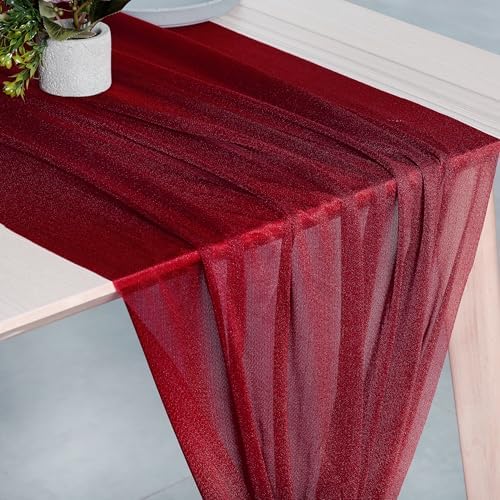 Pack of 25 Chiffon Table Runners 29 x 120 Inch, 14FT Long - Apple Red - Image 2
