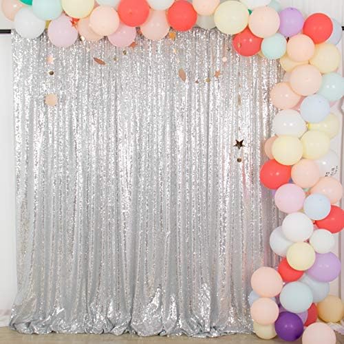 ShinyBeauty Silver Backdrops 2 Pieces Sequin Curtains 4FTx7FT Photoshoot Background Shimmer Backdrop Curtain Panels Sparkle Backdrop for Birthday,Wedding,Party Studio Decor(8FTX7FT) - Image 5