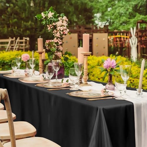 TURSTIN 4 Pack Black Satin Tablecloth 102 x 58 Inch Overlay Table Cover - Image 6