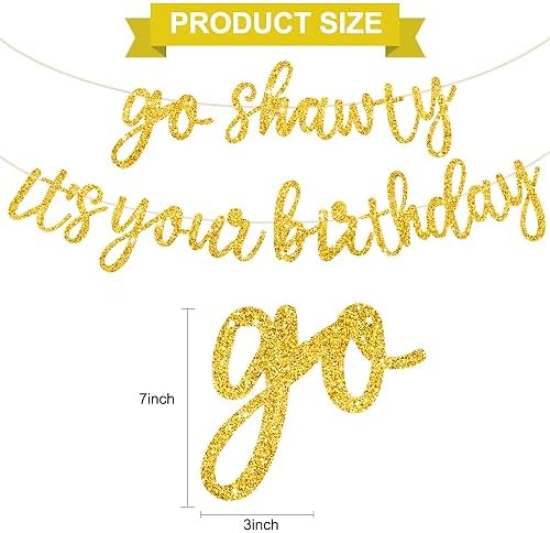BEISHIDA Glitter Gold Pre-Strung Go Shawty It's Your Birthday Banner Decor - Image 3