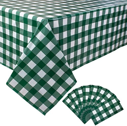 Kesfey 8 Packs Green and White Checkered Tablecovers 54 x 108 Inches Disposable Party Picnic Table Cloth SpillProof Plastic Gingham Tablecovers for Camping Decoration Party Favors by kesfeyhigh-qualitygoods
